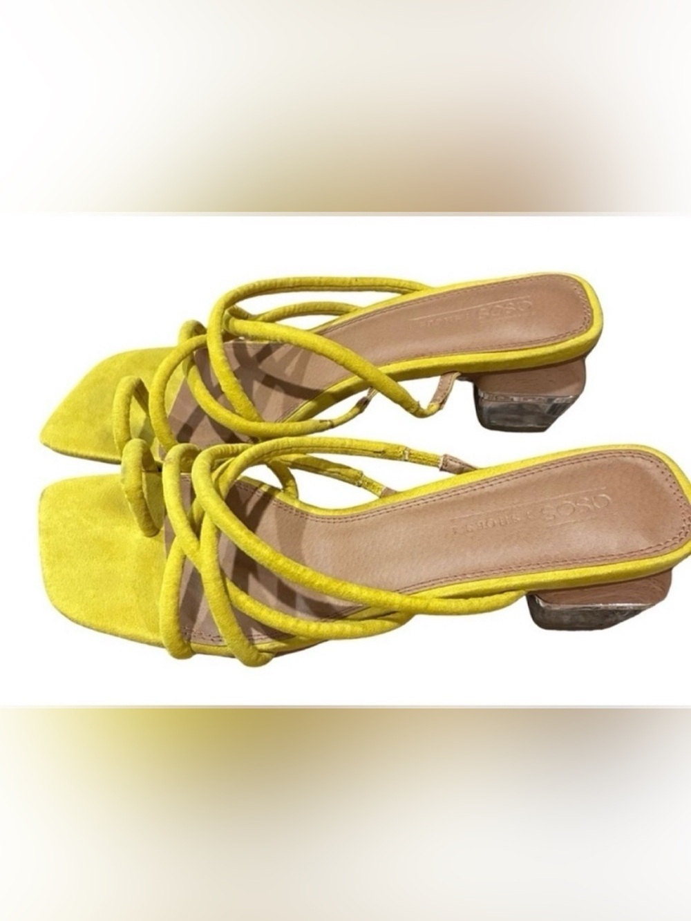 ASOS Hawaii Strappy Transparent Block Heeled Sandals Yellow